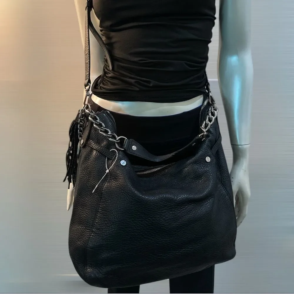 Michael Kors Black Ruched Top and Chain Strap Bag